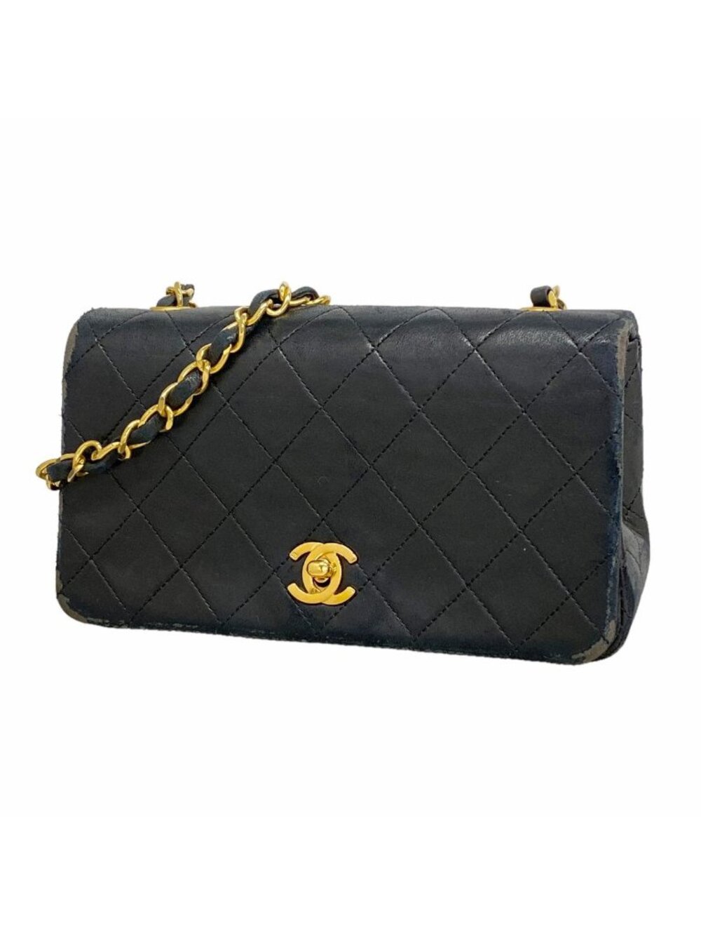 Chanel Shoulder Bag Quilted Lambskin Black Gold